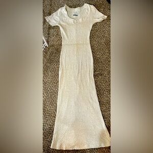 LADIES VINTAGE 90s Elegant Cream Striped Women's Long Dress